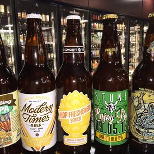 a selection of beer bottles