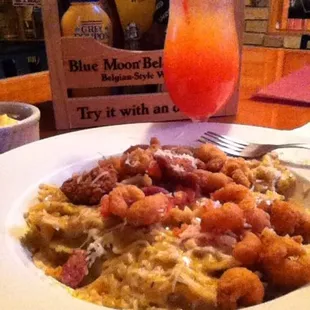 Pasta with alligator and crawfish and a hurricane!