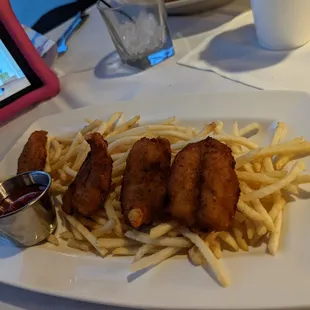 Kid&apos;s fried shrimp and fries.