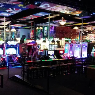 a pool table and arcade