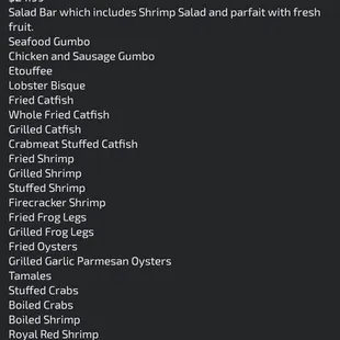 Saturday Seafood Buffet 9/10/23