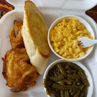 2 piece dark with mac and cheese and green beans