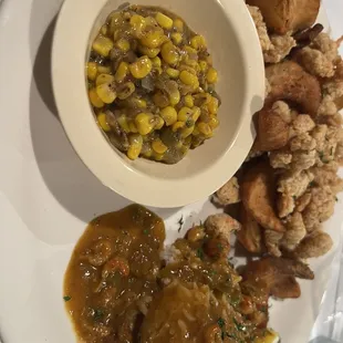 Two step. Crawfish etouffee' anc fried crawfish.