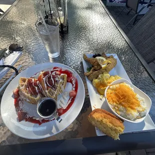 Classic Belgian Waffle, Fish and Grits