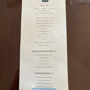 a menu on a table