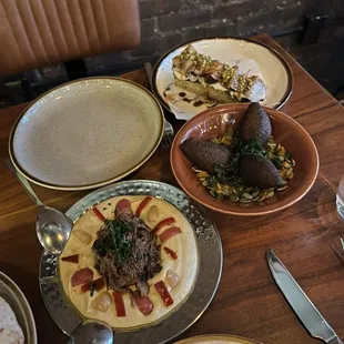 Short rib hummus, Okinawa Sweet Potato, fig toast
