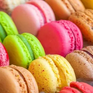 a variety of colorful macarons