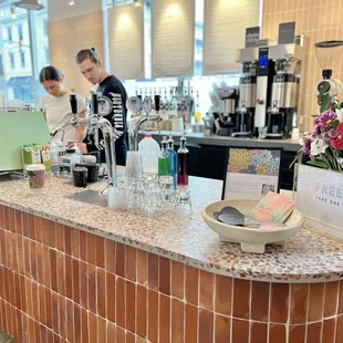 Where the coffee and drinks are placed