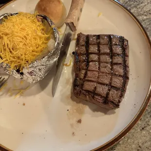 A "New York Strip" that's super cold and cooked incorrectly.