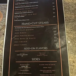 a menu for a restaurant