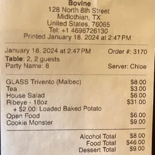 Food receipt