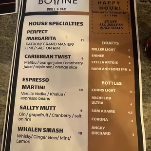 the menu for the restaurant