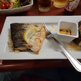 Pan salmon..salad..and Hennessey. Great taste and good drink