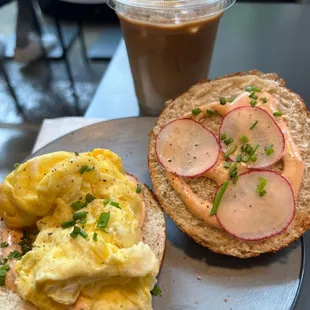 Breakfast sandwich and ice latte