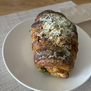 almond croissant with matcha filling