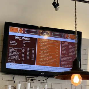 a menu on the wall