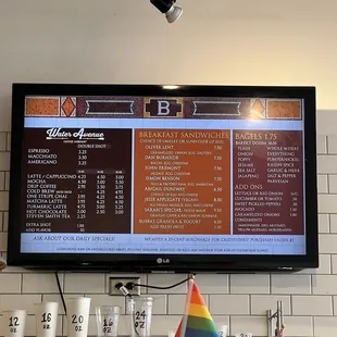 a menu on the wall
