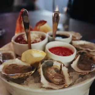6 Kusshi oysters ($28.50) and Shrimp cocktail ($22)