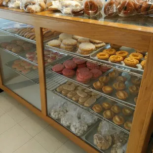 a display case full of donuts