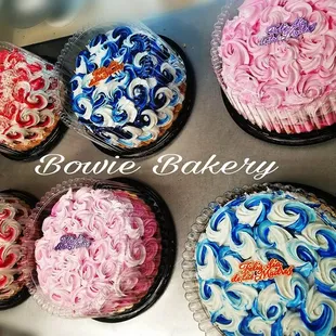 a variety of decorated cakes