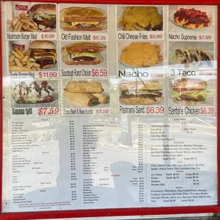 a menu for sandwiches