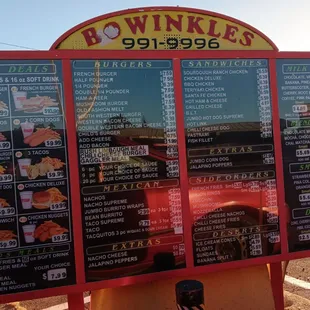 Drive thru menu 7/27/2023