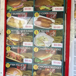 a menu for a burger