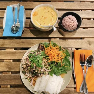 Larb Noodle Salad Yellow Curry Lychee Green Iced Tea