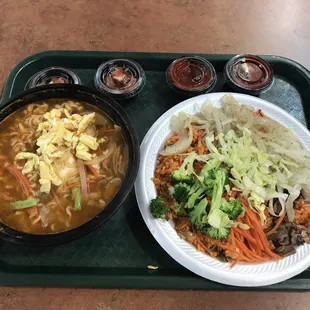 Spicy Noodles and Kimchi Fried Rice