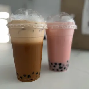 Thai and strawberry Boba tea