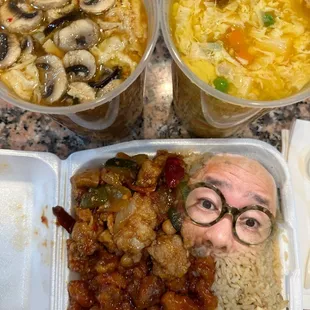 a man's face on a plastic container