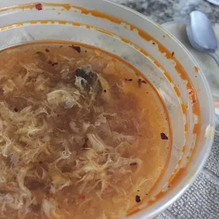 Greasy bowl of hot and sour soup