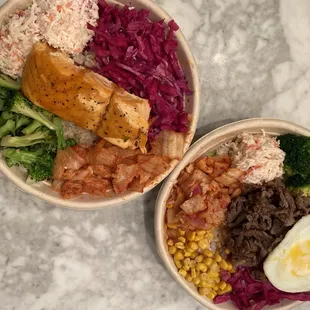 two bowls of food on a table