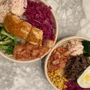 two bowls of food on a table