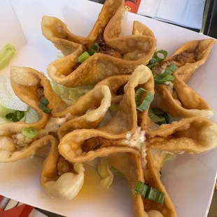 Crab Rangoon. Not sure if they are homemade but they sure tasted like it! More crab than most.