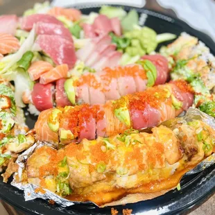 $100 togo order.. 4 rolls with 20 pieces sashimi.