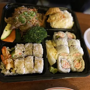 3 item bento with bulgogi and gyoza