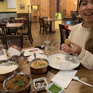 a woman eating a meal