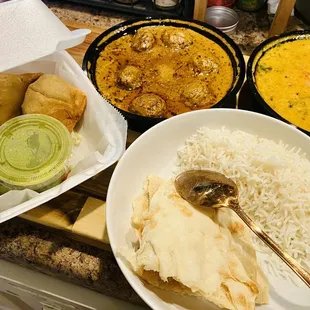 Samosa, Malai Kofta, and Daal tadka