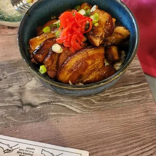 Char su pork belly over rice