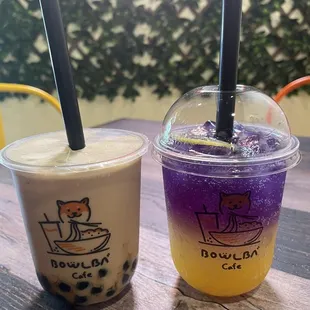 Peach Milk Tea Boba &amp; Lavender Haze with Popping Boba