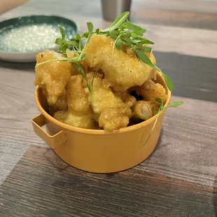 Popcorn Shrimp with yuzu emulsion