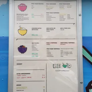 a menu on a wall