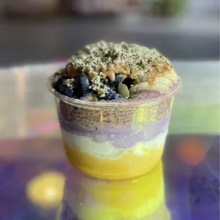 Medium bowl of mango, coconut, and ube bases. (Picture taken at crystal shop Lunametaphysical in Bishop Arts)