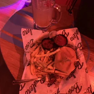 Chicken sandwich with garlic fries