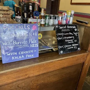 Specials and alcohol.  There&apos;s also a bar to the right for more drinks.