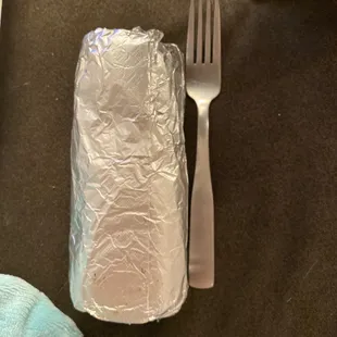 Bomber burrito (fork for size comparison)