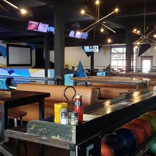a bowling alley with bowling lanes