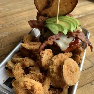It was my b-day and I custom ordered fried chicken sandwich sauced with honey sriracha and topped with avocado and beacon and cheese.