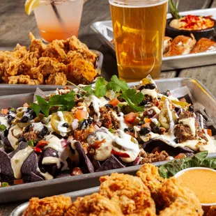 a variety of food items on a table